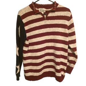 Vintage Quacker Factory Red White Blue USA Flag Zip Down Sweater M